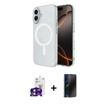 MARSİLYAN™- iPhone 16 Kılıf Ahenk Yansıma Prime - Siyah 3D Antistatik Hayalet Cam Ekran Koruyucu + Bilvis Titan Kamera Lens - PE