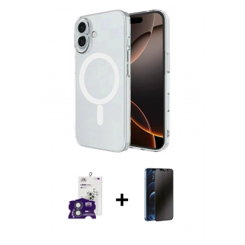 MARSİLYAN™- iPhone 16 Kılıf Ahenk Yansıma Prime - Siyah 3D Antistatik Hayalet Cam Ekran Koruyucu + Bilvis Titan Kamera Lens - YL