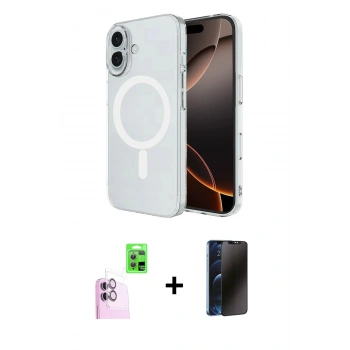 MARSİLYAN™- iPhone 16 Kılıf Ahenk Yansıma Prime - Siyah 3D Antistatik Hayalet Cam Ekran Koruyucu + Raze Metal Kamera Lens - PE