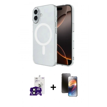 MARSİLYAN™- iPhone 16 Kılıf Ahenk Yansıma Prime - Siyah 3D Antistatik Mat Seramik Nano Ekran Koruyucu + Bilvis Titan Kamera Lens - SH