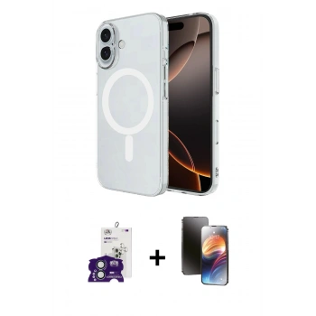 MARSİLYAN™- iPhone 16 Kılıf Ahenk Yansıma Prime - Siyah 3D Antistatik Mat Seramik Nano Ekran Koruyucu + Bilvis Titan Kamera Lens - YL