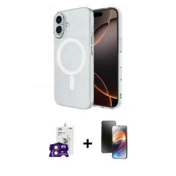MARSİLYAN™- iPhone 16 Kılıf Ahenk Yansıma Prime - Siyah 3D Antistatik Mat Seramik Nano Ekran Koruyucu + Bilvis Titan Kamera Lens - PE