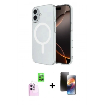 MARSİLYAN™- iPhone 16 Kılıf Ahenk Yansıma Prime - Siyah 3D Antistatik Mat Seramik Nano Ekran Koruyucu + Raze Metal Kamera Lens - PE
