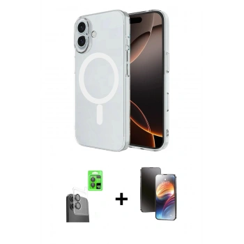 MARSİLYAN™- iPhone 16 Kılıf Ahenk Yansıma Prime - Siyah 3D Antistatik Mat Seramik Nano Ekran Koruyucu + Raze Metal Kamera Lens - SH