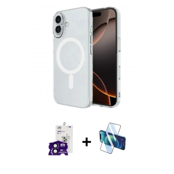 MARSİLYAN™- iPhone 16 Kılıf Ahenk Yansıma Prime - Siyah 3D Antistatik Seramik Nano Ekran Koruyucu + Bilvis Titan Kamera Lens - SH