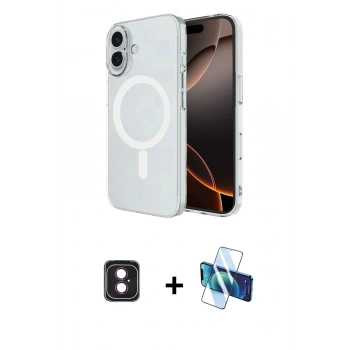 MARSİLYAN™- iPhone 16 Kılıf Ahenk Yansıma Prime - Siyah 3D Antistatik Seramik Nano Ekran Koruyucu + PVD Metal Kamera Lens - PE