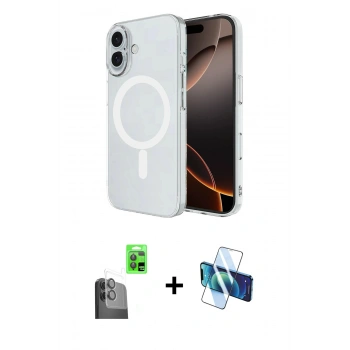 MARSİLYAN™- iPhone 16 Kılıf Ahenk Yansıma Prime - Siyah 3D Antistatik Seramik Nano Ekran Koruyucu + Raze Metal Kamera Lens - SH