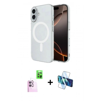 MARSİLYAN™- iPhone 16 Kılıf Ahenk Yansıma Prime - Siyah 3D Antistatik Seramik Nano Ekran Koruyucu + Raze Metal Kamera Lens - PE