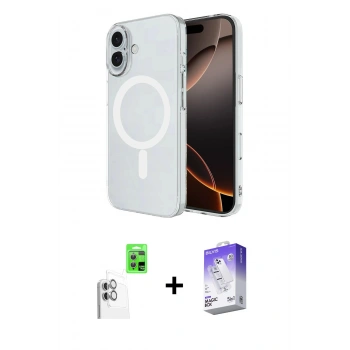 MARSİLYAN™- iPhone 16 Kılıf Ahenk Yansıma Prime - Siyah Bilvis 5in1 3D Magic Cam Ekran Koruyucu + Raze Metal Kamera Lens - BZ