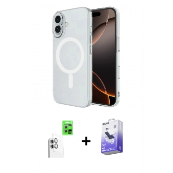 MARSİLYAN™- iPhone 16 Kılıf Ahenk Yansıma Prime - Siyah Bilvis 5in1 5D Magic Hayalet Cam Ekran Koruyucu + Raze Metal Kamera Lens - BZ