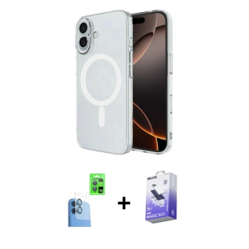 MARSİLYAN™- iPhone 16 Kılıf Ahenk Yansıma Prime - Siyah Bilvis 5in1 5D Magic Hayalet Cam Ekran Koruyucu + Raze Metal Kamera Lens - LT