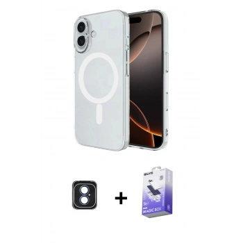 MARSİLYAN™- iPhone 16 Kılıf Ahenk Yansıma Prime - Siyah Bilvis 5in1 5D Magic Hayalet Cam Ekran Koruyucu + PVD Metal Kamera Lens - MI