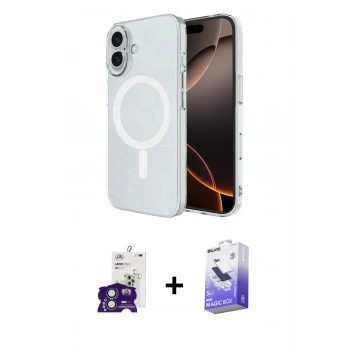 MARSİLYAN™- iPhone 16 Kılıf Ahenk Yansıma Prime - Siyah Bilvis 5in1 5D Magic Hayalet Cam Ekran Koruyucu + Bilvis Titan Kamera Lens - YL