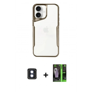 MARSİLYAN™- iPhone 16 Kılıf Akış Çizgi Koleksiyonu - Şeffaf 360 Full Body Arka Koruyucu + PVD Metal Kamera Lens - MI