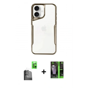 MARSİLYAN™- iPhone 16 Kılıf Akış Çizgi Koleksiyonu - Şeffaf 360 Full Body Arka Koruyucu + Raze Metal Kamera Lens - SH