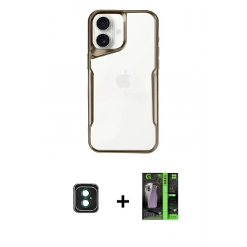 MARSİLYAN™- iPhone 16 Kılıf Akış Çizgi Koleksiyonu - Şeffaf 360 Full Body Arka Koruyucu + PVD Metal Kamera Lens - YL