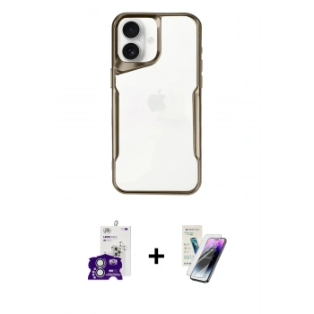 MARSİLYAN™- iPhone 16 Kılıf Akış Çizgi Koleksiyonu - Şeffaf Pasifik Cam Ekran Koruyucu + Bilvis Titan Kamera Lens - GS