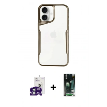 MARSİLYAN™- iPhone 16 Kılıf Akış Çizgi Koleksiyonu - Siyah 360 Mat Full Body Arka Koruyucu + Bilvis Titan Kamera Lens - YL