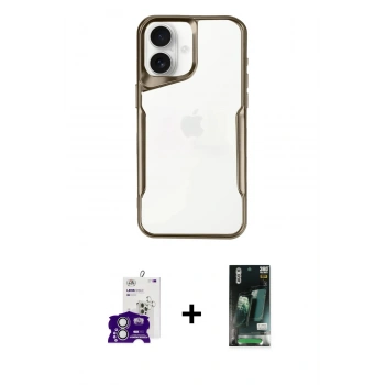 MARSİLYAN™- iPhone 16 Kılıf Akış Çizgi Koleksiyonu - Siyah 360 Mat Full Body Arka Koruyucu + Bilvis Titan Kamera Lens - GS