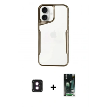 MARSİLYAN™- iPhone 16 Kılıf Akış Çizgi Koleksiyonu - Siyah 360 Mat Full Body Arka Koruyucu + PVD Metal Kamera Lens - PE