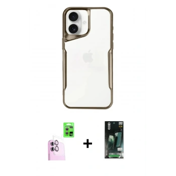 MARSİLYAN™- iPhone 16 Kılıf Akış Çizgi Koleksiyonu - Siyah 360 Mat Full Body Arka Koruyucu + Raze Metal Kamera Lens - PE