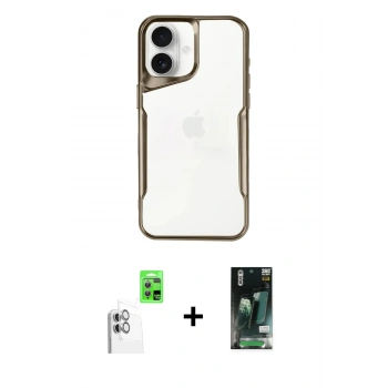 MARSİLYAN™- iPhone 16 Kılıf Akış Çizgi Koleksiyonu - Siyah 360 Mat Full Body Arka Koruyucu + Raze Metal Kamera Lens - BZ