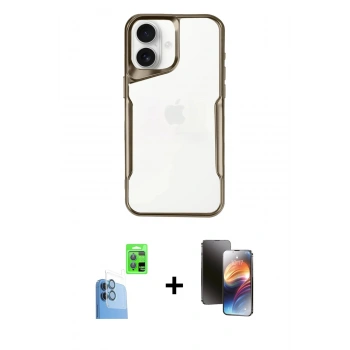 MARSİLYAN™- iPhone 16 Kılıf Akış Çizgi Koleksiyonu - Siyah 3D Antistatik Mat Seramik Nano Ekran Koruyucu + Raze Metal Kamera Lens - LT