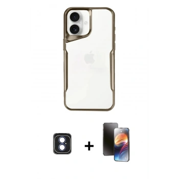 MARSİLYAN™- iPhone 16 Kılıf Akış Çizgi Koleksiyonu - Siyah 3D Antistatik Mat Seramik Nano Ekran Koruyucu + PVD Metal Kamera Lens - MI