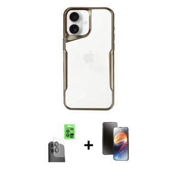 MARSİLYAN™- iPhone 16 Kılıf Akış Çizgi Koleksiyonu - Siyah 3D Antistatik Mat Seramik Nano Ekran Koruyucu + Raze Metal Kamera Lens - SH