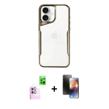 MARSİLYAN™- iPhone 16 Kılıf Akış Çizgi Koleksiyonu - Siyah 3D Antistatik Mat Seramik Nano Ekran Koruyucu + Raze Metal Kamera Lens - PE