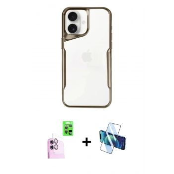MARSİLYAN™- iPhone 16 Kılıf Akış Çizgi Koleksiyonu - Siyah 3D Antistatik Seramik Nano Ekran Koruyucu + Raze Metal Kamera Lens - PE