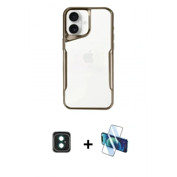 MARSİLYAN™- iPhone 16 Kılıf Akış Çizgi Koleksiyonu - Siyah 3D Antistatik Seramik Nano Ekran Koruyucu + PVD Metal Kamera Lens - YL