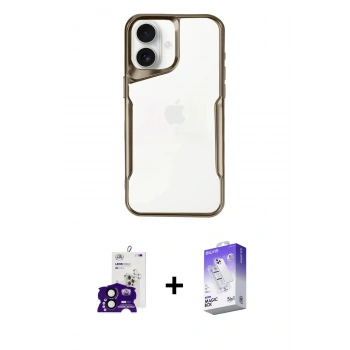 MARSİLYAN™- iPhone 16 Kılıf Akış Çizgi Koleksiyonu - Siyah Bilvis 5in1 3D Magic Cam Ekran Koruyucu + Bilvis Titan Kamera Lens - SH
