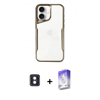 MARSİLYAN™- iPhone 16 Kılıf Akış Çizgi Koleksiyonu - Siyah Bilvis 5in1 3D Magic Cam Ekran Koruyucu + PVD Metal Kamera Lens - MI