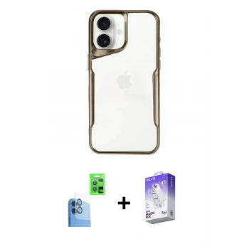 MARSİLYAN™- iPhone 16 Kılıf Akış Çizgi Koleksiyonu - Siyah Bilvis 5in1 3D Magic Cam Ekran Koruyucu + Raze Metal Kamera Lens - LT