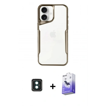 MARSİLYAN™- iPhone 16 Kılıf Akış Çizgi Koleksiyonu - Siyah Bilvis 5in1 5D Magic Hayalet Cam Ekran Koruyucu + PVD Metal Kamera Lens - YL