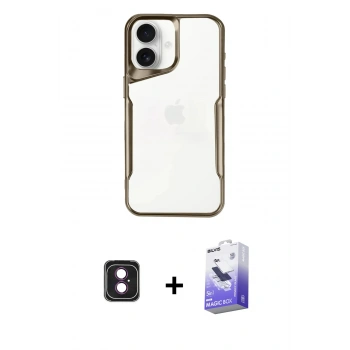 MARSİLYAN™- iPhone 16 Kılıf Akış Çizgi Koleksiyonu - Siyah Bilvis 5in1 5D Magic Hayalet Cam Ekran Koruyucu + PVD Metal Kamera Lens - PE