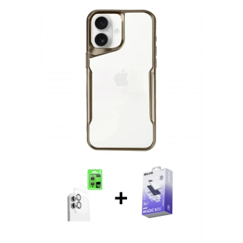 MARSİLYAN™- iPhone 16 Kılıf Akış Çizgi Koleksiyonu - Siyah Bilvis 5in1 5D Magic Hayalet Cam Ekran Koruyucu + Raze Metal Kamera Lens - BZ