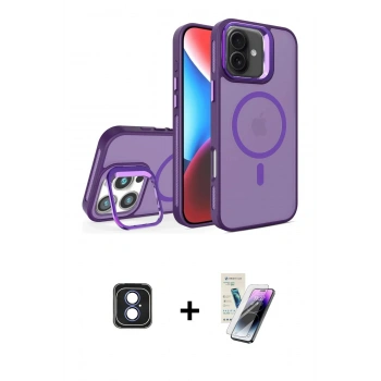 MARSİLYAN™- iPhone 16 Kılıf Akış Form - Şeffaf Pasifik Cam Ekran Koruyucu + PVD Metal Kamera Lens - MI