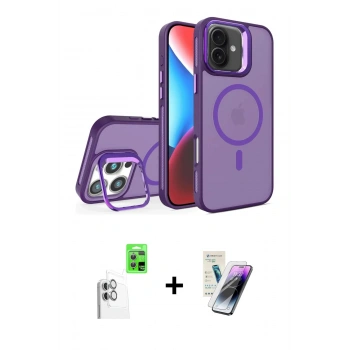 MARSİLYAN™- iPhone 16 Kılıf Akış Form - Şeffaf Pasifik Cam Ekran Koruyucu + Raze Metal Kamera Lens - BZ