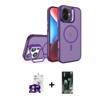 MARSİLYAN™- iPhone 16 Kılıf Akış Form - Siyah 360 Mat Full Body Arka Koruyucu + Bilvis Titan Kamera Lens - PE
