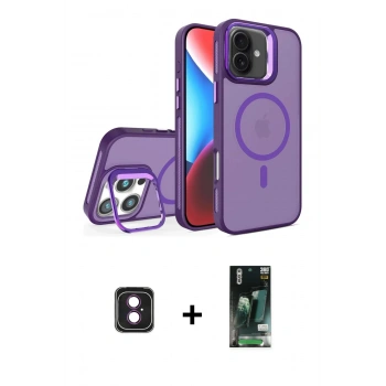 MARSİLYAN™- iPhone 16 Kılıf Akış Form - Siyah 360 Mat Full Body Arka Koruyucu + PVD Metal Kamera Lens - PE