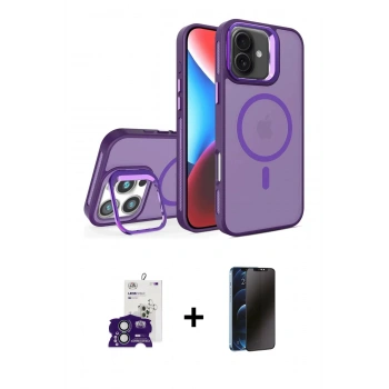 MARSİLYAN™- iPhone 16 Kılıf Akış Form - Siyah 3D Antistatik Hayalet Cam Ekran Koruyucu + Bilvis Titan Kamera Lens - YL