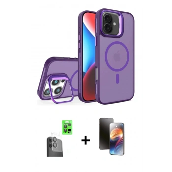 MARSİLYAN™- iPhone 16 Kılıf Akış Form - Siyah 3D Antistatik Mat Seramik Nano Ekran Koruyucu + Raze Metal Kamera Lens - SH