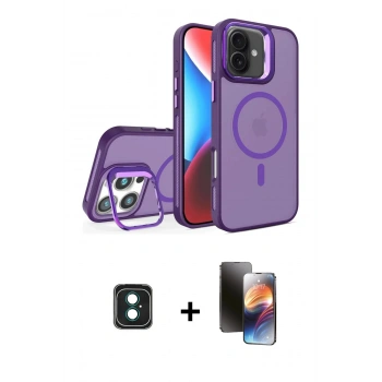 MARSİLYAN™- iPhone 16 Kılıf Akış Form - Siyah 3D Antistatik Mat Seramik Nano Ekran Koruyucu + PVD Metal Kamera Lens - YL