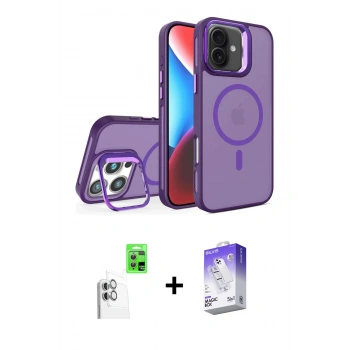 MARSİLYAN™- iPhone 16 Kılıf Akış Form - Siyah Bilvis 5in1 3D Magic Cam Ekran Koruyucu + Raze Metal Kamera Lens - BZ