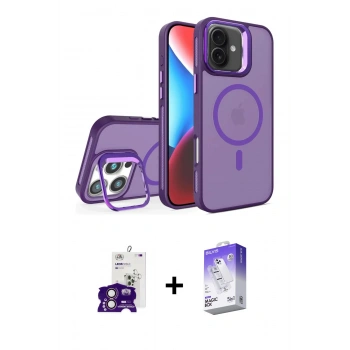 MARSİLYAN™- iPhone 16 Kılıf Akış Form - Siyah Bilvis 5in1 3D Magic Cam Ekran Koruyucu + Bilvis Titan Kamera Lens - PE