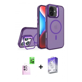 MARSİLYAN™- iPhone 16 Kılıf Akış Form - Siyah Bilvis 5in1 3D Magic Cam Ekran Koruyucu + Raze Metal Kamera Lens - PE