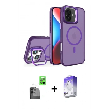 MARSİLYAN™- iPhone 16 Kılıf Akış Form - Siyah Bilvis 5in1 3D Magic Cam Ekran Koruyucu + Raze Metal Kamera Lens - SH