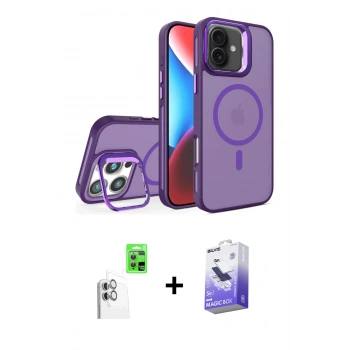 MARSİLYAN™- iPhone 16 Kılıf Akış Form - Siyah Bilvis 5in1 5D Magic Hayalet Cam Ekran Koruyucu + Raze Metal Kamera Lens - BZ